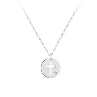SILVER DISC PENDANT WITH  CROSS
