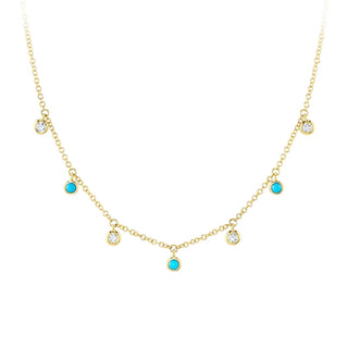 14KY NECKLACE WITH TURQUOISE DROPS