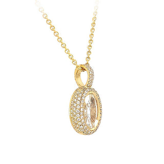 18KY PAVE OVAL DIAMOND PENDANT