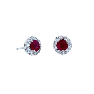 Round ruby halo studs