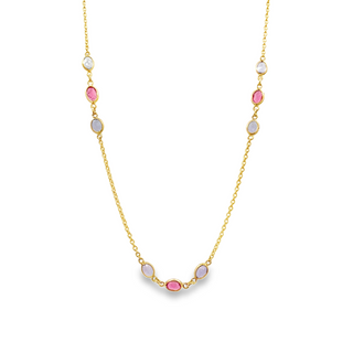 Sapphire & Pink Tourmaline Tripple Station Necklace
