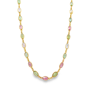 Oval Pink & Green Tourmaline Station Necklace