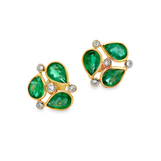 Emerald & Diamond Cluster Stud Earrings