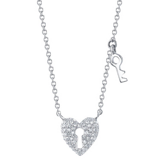 Diamond Pave Heart Lock And Key Necklace