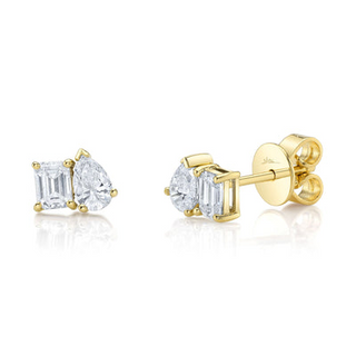 Emerald Cut And Pear Shape Diamond Stud Earrings
