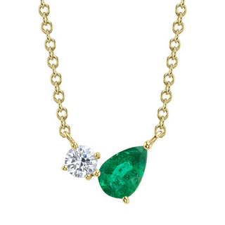 Diamond And Pear Emerald Necklace