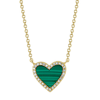 Malachite Heart With Diamond Halo Pendant