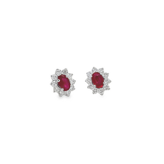 Oval Ruby & Diamond Studs