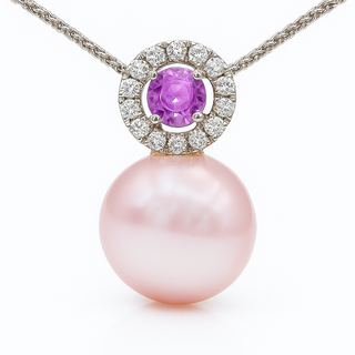 Pink Sapphire and Pearl Pendant