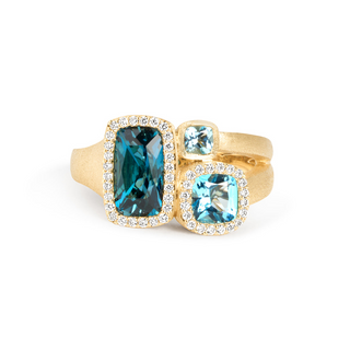 14KY GOLD 3-STONE 2.50CT BLUE