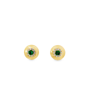Emerald And Diamond Button "Heirloomed" Studs