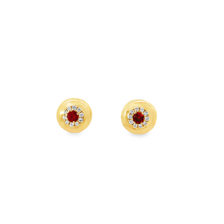 Ruby And Diamond Button "Heirloomed" Studs