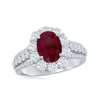 Ruby and Diamond Halo Ring