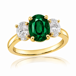 Emerald and Diamond Three stone Ring