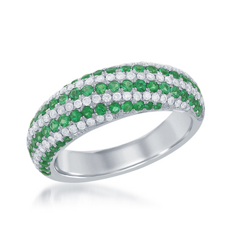 Multi Row Emerald and Diamond Ring