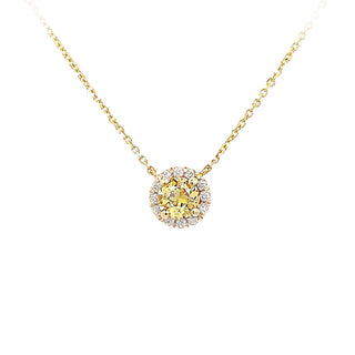 Yellow diamond halo necklace