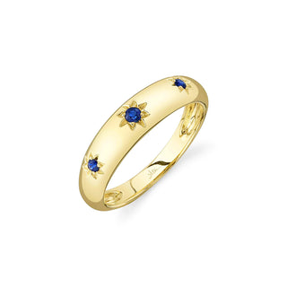 14KY 3-STONE STAR-SET SAPPHIRE RING