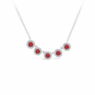 14KW RUBY 5 HALO NECKLACE