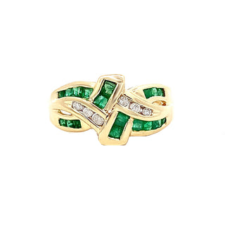 14KY GOLD VINTAGE EMERALD & .1