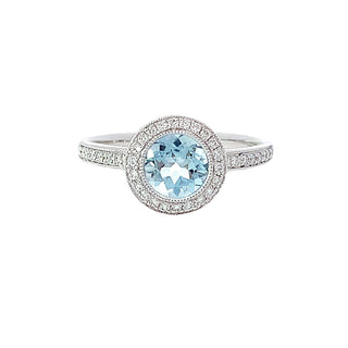 AQUAMARINE MILGRAIN HALO RING