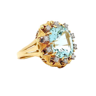 18KY VINTAGE CUSHION AQUA RING