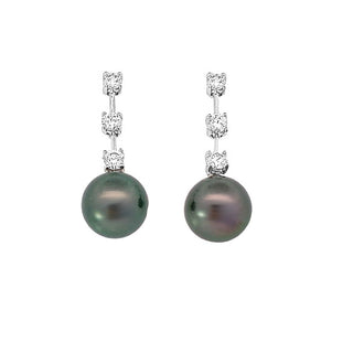 18KW TAHITIAN PEARL & DIAMOND DROPS