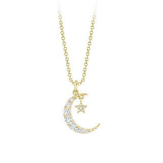 14KY PAVE CRESCENT MOON PENDANT