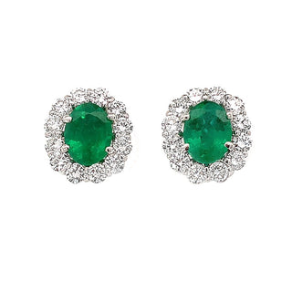 18KW OVAL EMERALD HALO STUDS