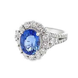 14KW SAPPHIRE & DIAMOND HALO RING