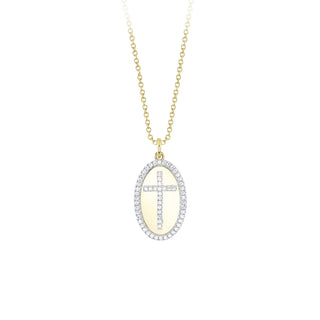 14KY OVAL DIAMOND CROSS PENDANT