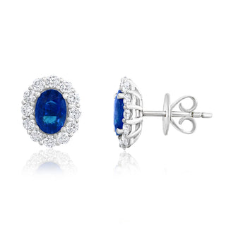 Oval Sapphire And diamond Halo Studs