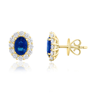 Sapphire Oval And Diamond Halo Studs