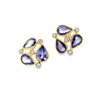 Sapphire & Diamond Cluster Stud Earrings