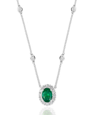 Emerald Oval And Diamond Halo Pendant