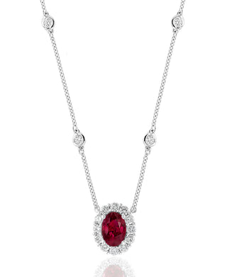 Ruby Oval And Diamond Halo Pendant