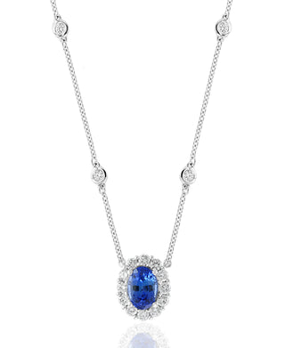 Sapphire Oval And Diamond Halo Pendant