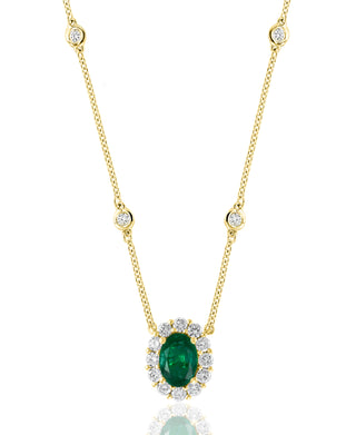 Emerald Oval And Diamond Halo Pendant
