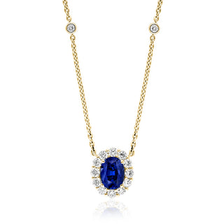 Sapphire Oval And Diamond Halo Pendant