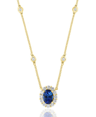 Sapphire Oval And Diamond Halo Pendant