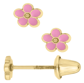 14KY GOLD PINK ENAMEL FLOWER C