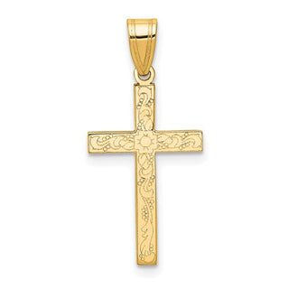 14KY GOLD ETCHED FLORAL CROSS