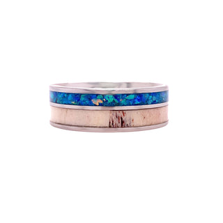 TUNGSTEN, ANTLER & OPAL WEDDING BAND