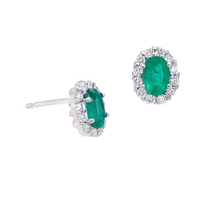 18KW EMERALD HALO EARRINGS