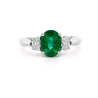 18KW 3-STONE OVAL EMERALD RING