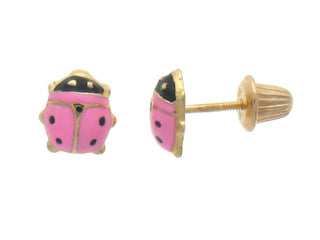 14KY GOLD ENAMEL LADYBUG PINK/